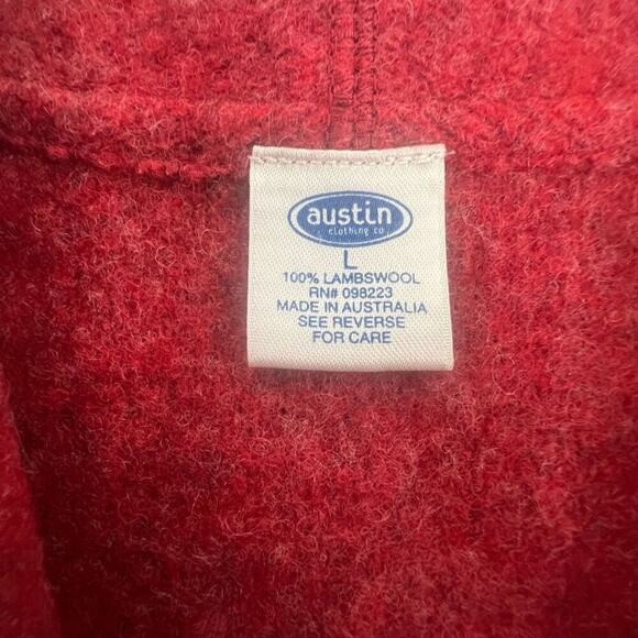 Austin Red Wool Button-Up Cardigan Jacket Lambs Wool Made Australia L - Picture 8 of 10